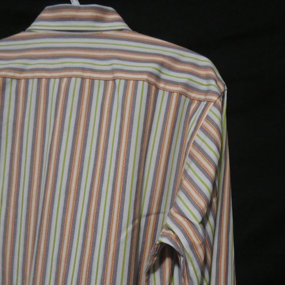 TD THOMAS DEAN | large | Striped Button Down Long Sleeve Shirt | 100% Cotton - Picture 12 of 16